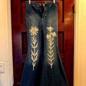 Size 27 Sister Nettle Block Print Free People Just Float On Flare Stretch Jeans